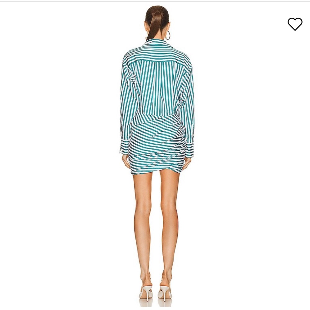 Monse Striped Wrapped Mini Shirtdress - Sea Green White - Picture 3 of 4